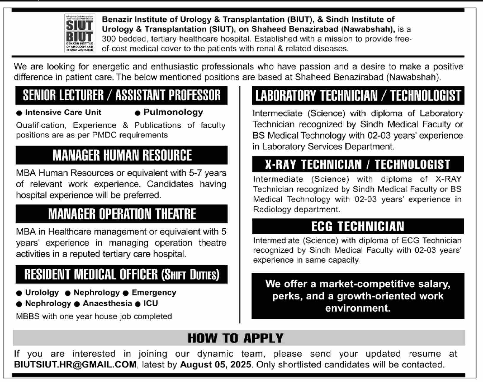Jobs in SIUT Nawabshah